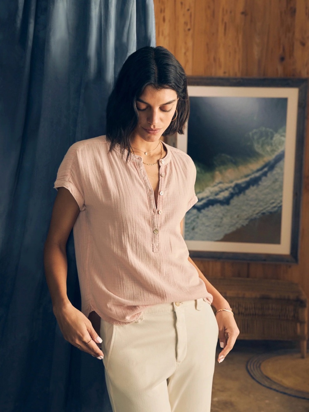 Faherty Dream Desmond Organic Cotton Top in Peach Whip